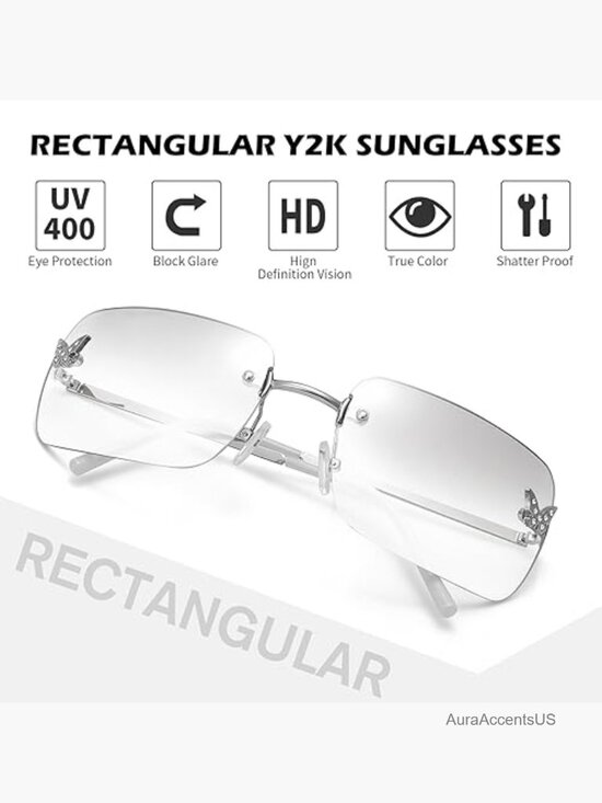 Rectangular Rimless Sunglasses Women Men Retro Trendy Square Vintage UV400 main image 5